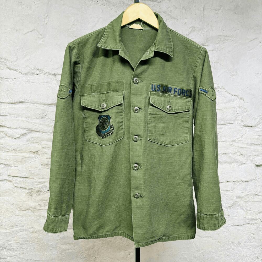 USAF AIR FORCE VIETNAM ERA UTILITY SATEEN SHIRT PATCH AIRLIFT COMMAND VINTAGE